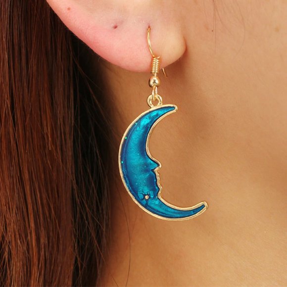 Crescent Moon & Star Dangle Earrings - Picture 2 of 3